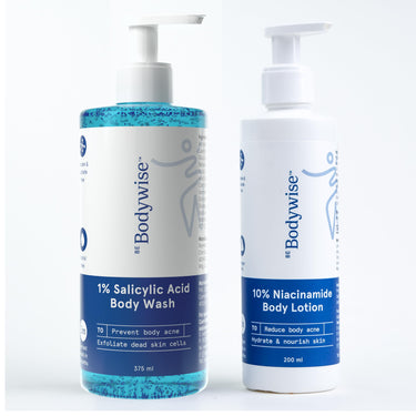 Bodywise Body Care Mini Kit 1% Salicylic Acid Body Wash, 375ml & 10% Niacinamide Body Lotion, 200ml Niacinamide & Aloe Vera Extract